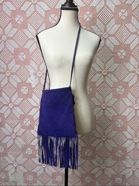 Purple Suede Fringe Crossbody Bag Boho Western